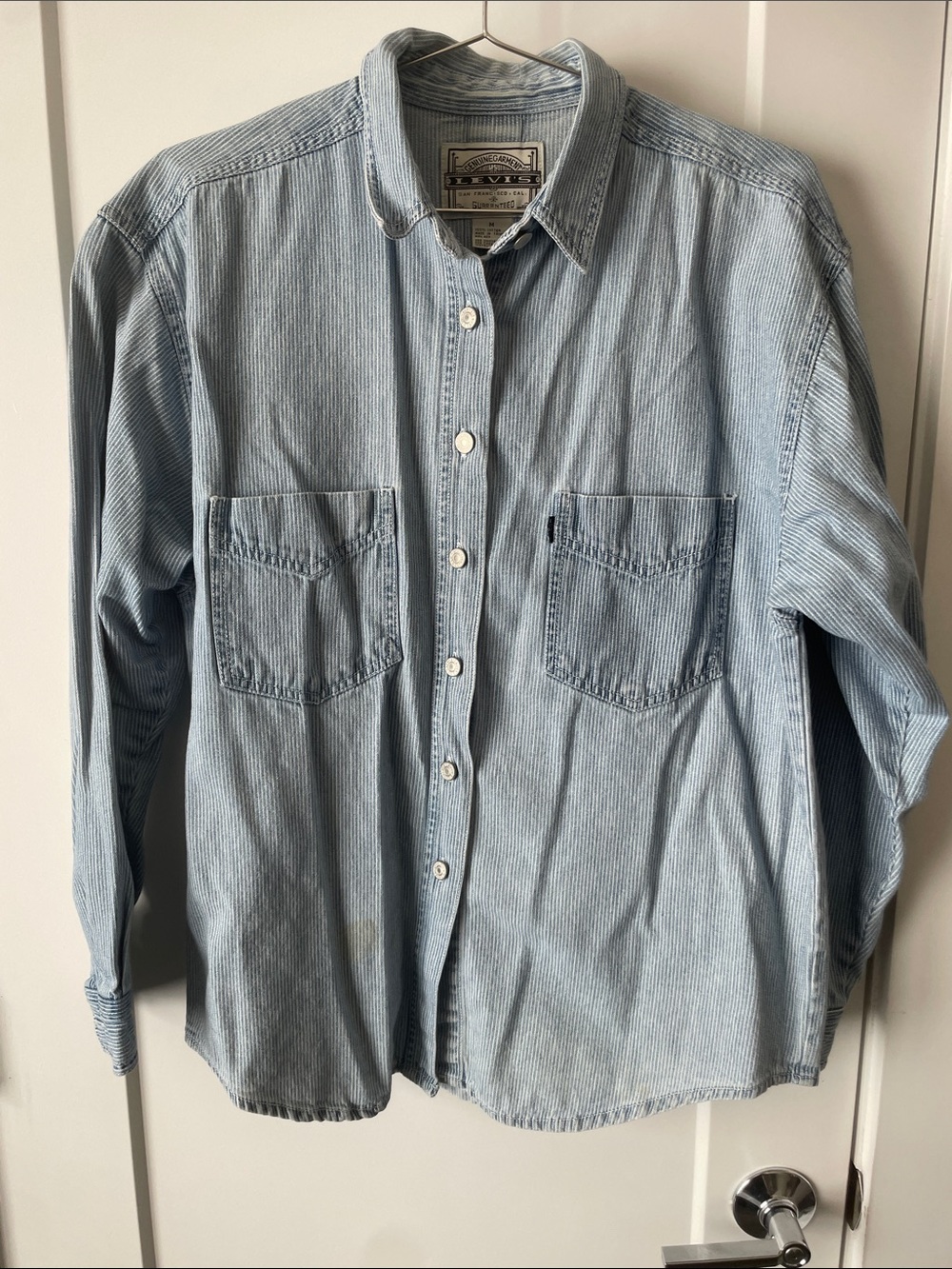 Vintage Levi's Light Blue Pinstriped Denim Button-Down Shirt